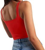 Artfish Women's Sleeveless Strappy Tank Square Neck Double Layer Workout Fitness Casual Basic Crop Tops - Image 2